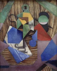 Bottle of Rum and Newspaper 1913-4 by Juan Gris 1887-1927
